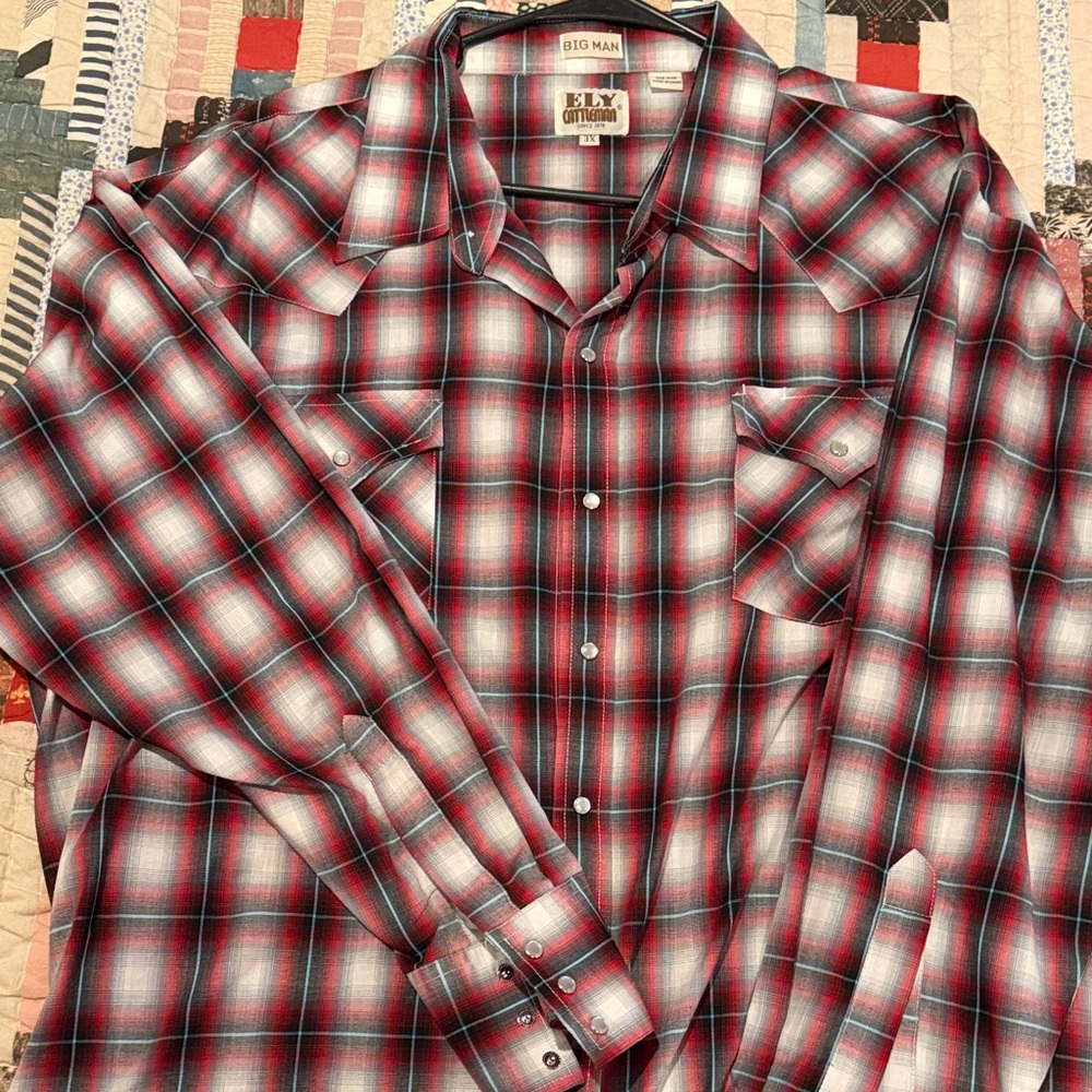 Ely Cattleman Men's Red and Black Plaid Shirt